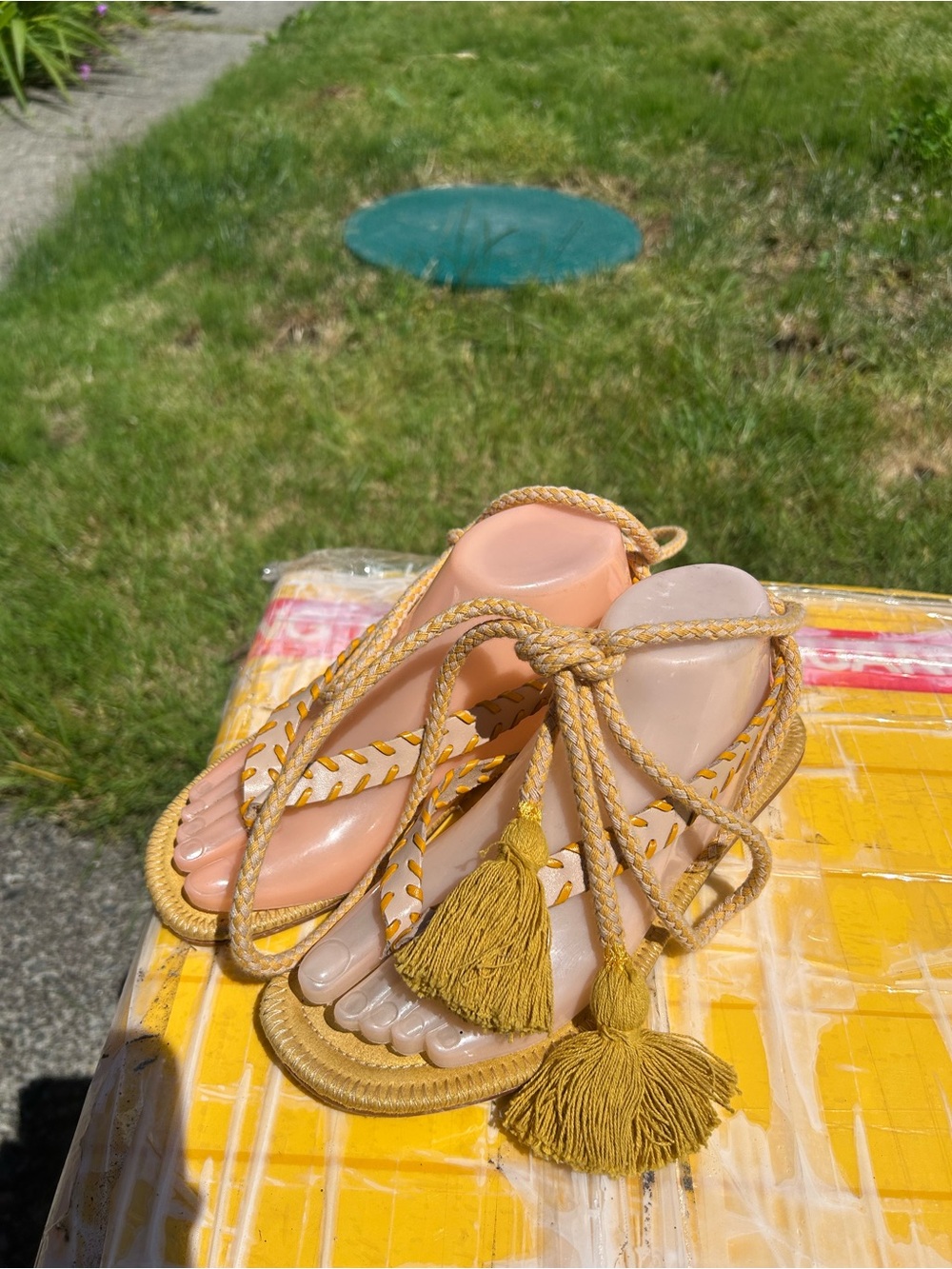 Zara Women’s Tassel Rope Sandals in Mustard Yellow Size 37/7US